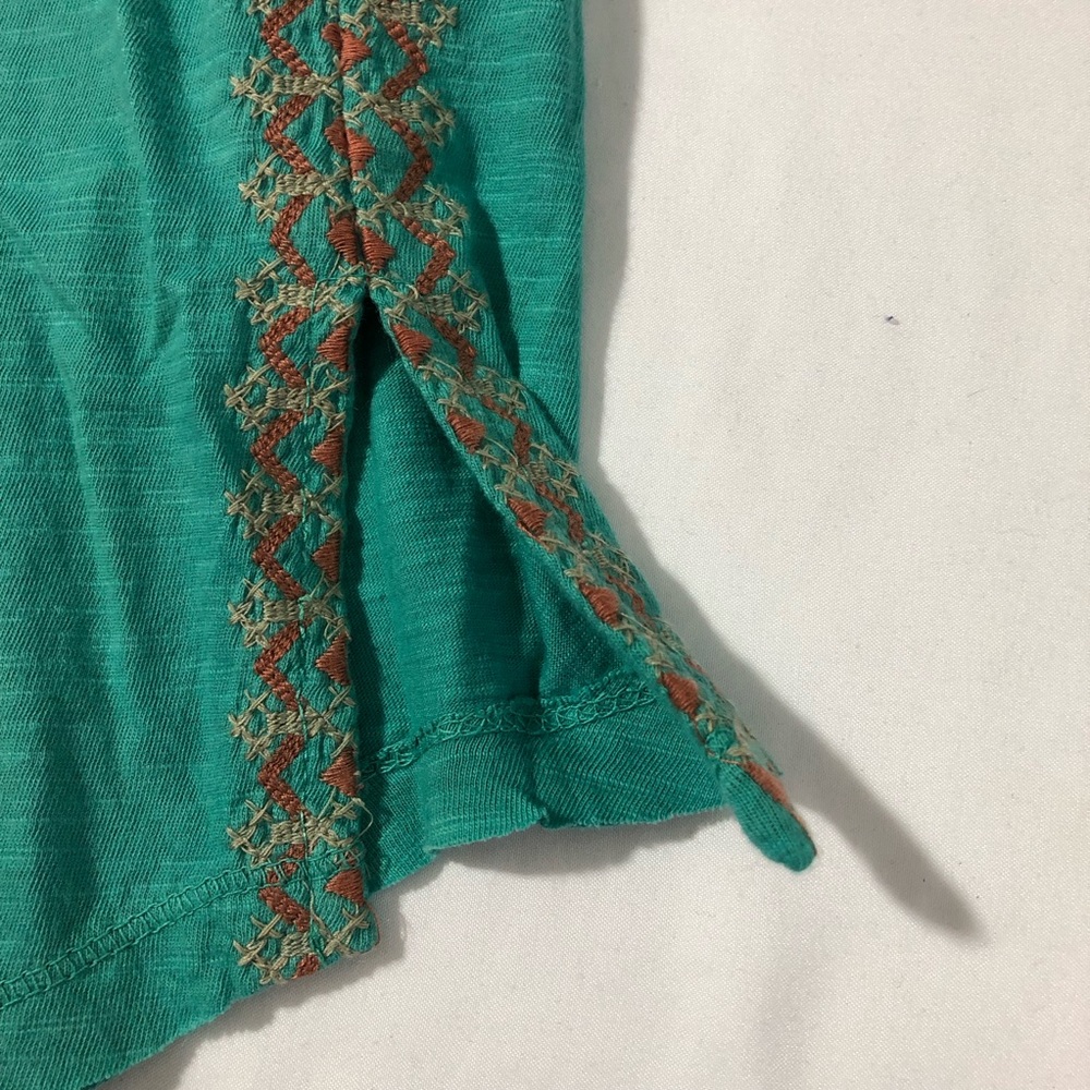 Sundance cotton Henley tshirt blue embroidery pointelle shoulder turquoise sz S - Picture 8 of 13